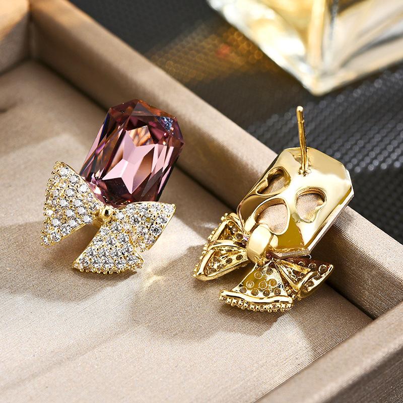 Bow Crystal Stud Earrings, Earrings, Temperament, Advanced Sense, Atmospheric Fashion Earrings, Personalized Design Sense, Earrings, Women