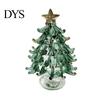 Small Desktop Christmas Tree Glazed Glass Ornament with Star Topper, Colorful for Home Art, Faux Crystal Tabletop Decor Office Art