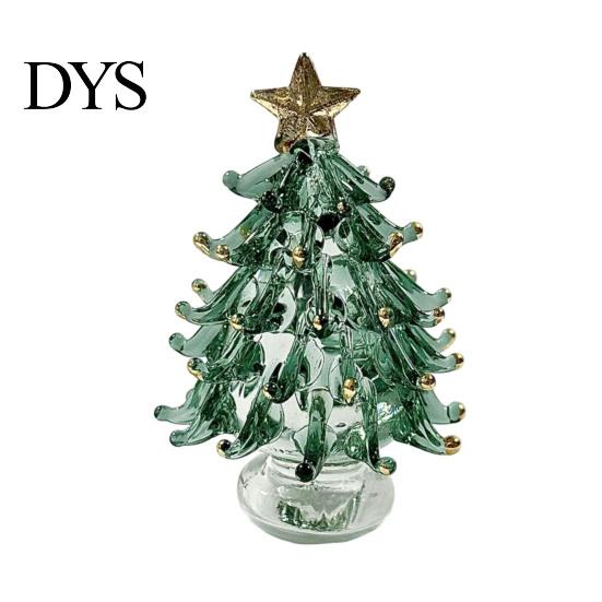 Small Desktop Christmas Tree Glazed Glass Ornament with Star Topper, Colorful for Home Art, Faux Crystal Tabletop Decor Office Art