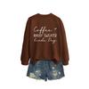 Womens Oversized Round Neck Long Sleeve Cotton Blend Casual Sweatshirt With Print - Loose Fit Comfort Top