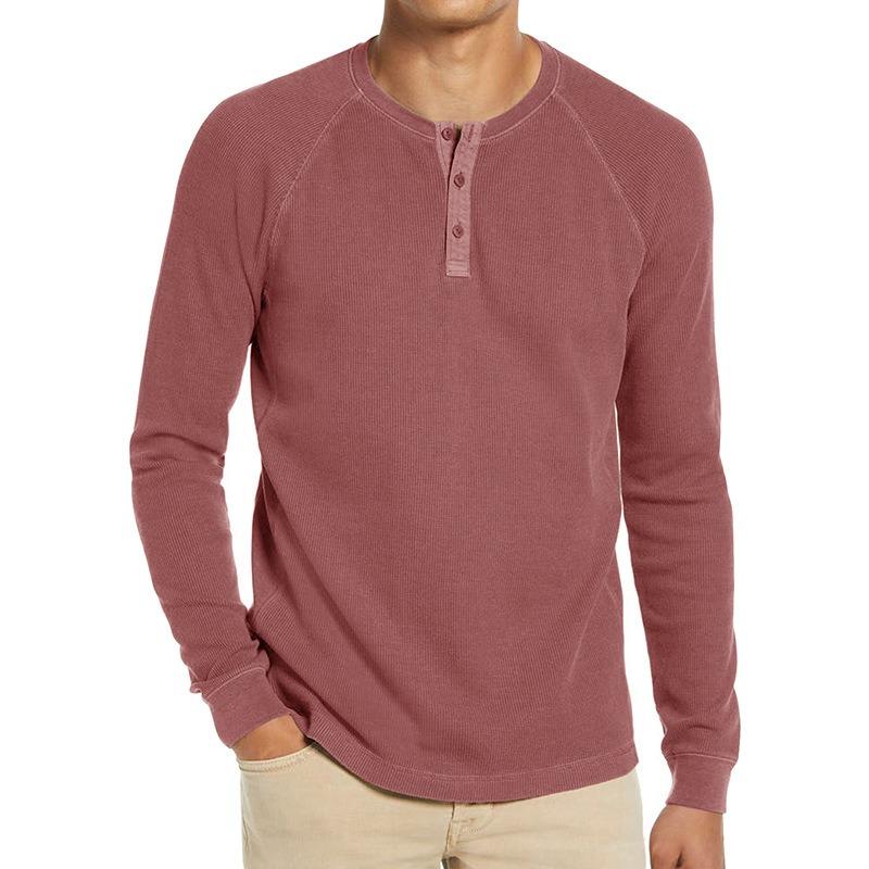 Men S Long Sleeve Waffle Knit Round Neck T Shirt Basic Top