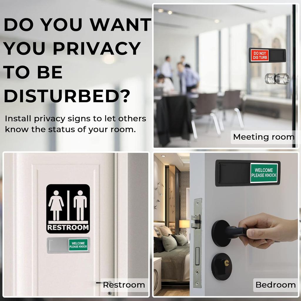 7''x2'' Magnetic Privacy Indicator, Do Not Disturb Sign for Office, Vacant Occupied Slider for Bathroom Door, Welcome Please Knock, with Adhesive