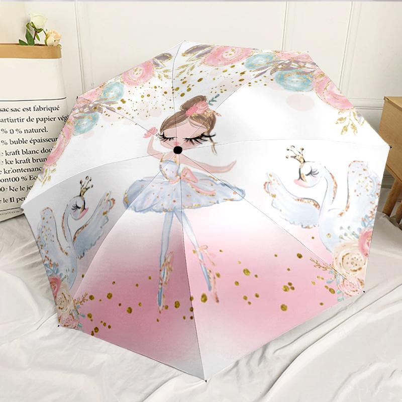 Ballerina With Swans And Flowers 8-Frame for Travel, camping, Casual Lightweight Portable Umbrella, Essential for every family Holidays Birthday Gift