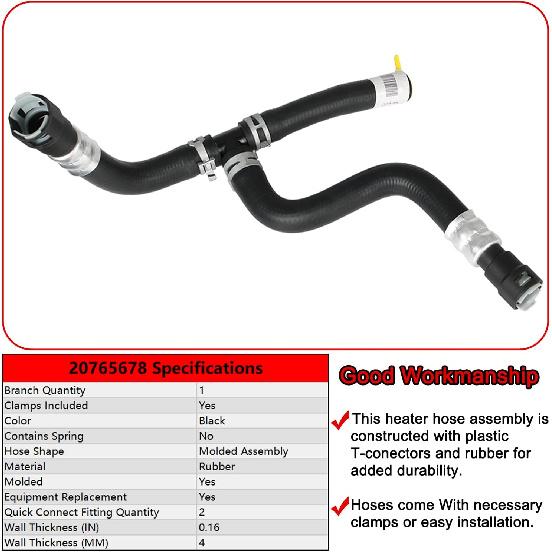 20765678 Engine Heater Hose for 2009-2017 Chevrolet Traverse, 2007-2016 GMC Acadia, 2008-2017 Buick Enclave, 2007-2010 Saturn Outlook HAVC Inlet