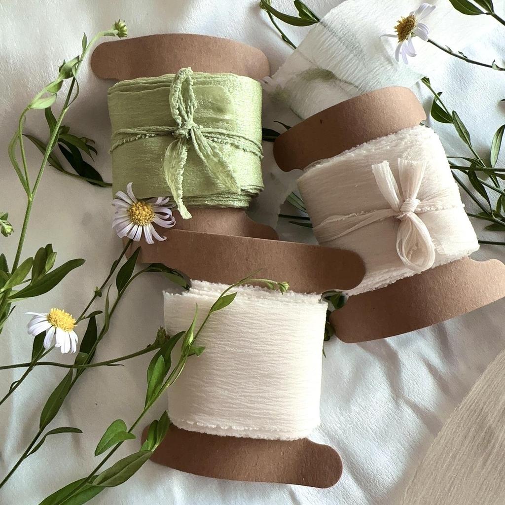 1 Roll Hand Torn Raw Edge Silk Ribbon(1Roll=4cm*5M) DIY Christmas Wedding Invitation Cards Packing Party Flower Bouquet Gift Wrapping Decor
