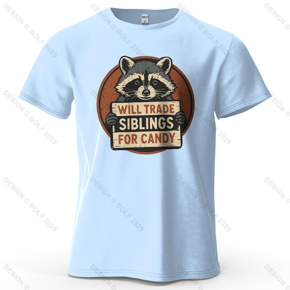 Candy Raccoon Playful Printed Men s T-Shirt 100% Cotton Oversized Vintage Graphic Tees for Women Tops Tees Streetwear S