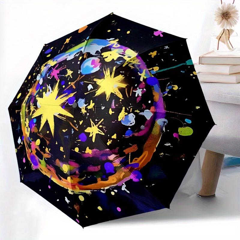 1pc Cosmic Painting Automatic Open/close Folding Umbrella, Compact Portable Travel Umbrella, Perfect Birthday/Christmas, Cute Umbrella, Dura