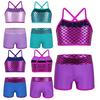 Kids Girls Sequins Mermaid Tank Top with Shorts Dance Outfit Gymnastics Dancing Costume Swimwear