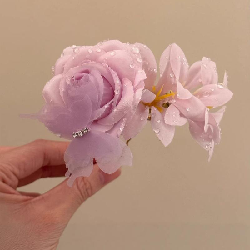 1Pcs Elegant Floral Hair Claw Clips For Women Spring Summer Rose Butterfly Hair Clips Beach Vacation Hairpin Hair Accessory
