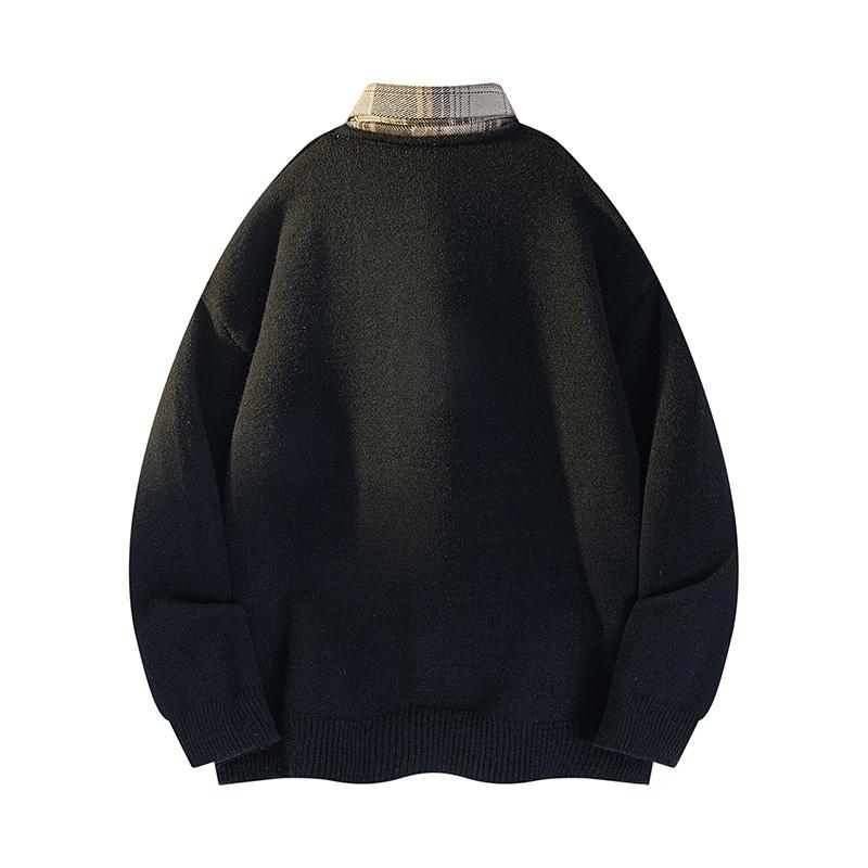 Men's New Autumn and Winter Fake Two-piece Shirt Sweater Half-button Knitted Bottoming Shirt