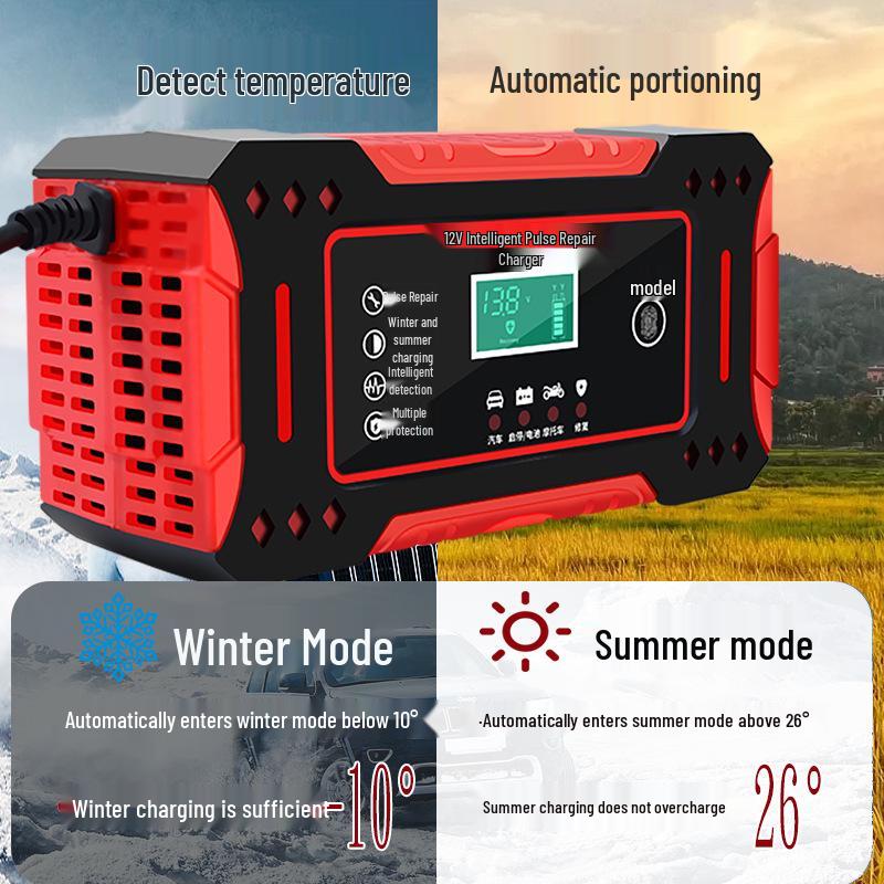 12V 6A Lead-Acid Battery Charger for Motorcycle & Car - Compatible with EU, US, UK, and AU Standards