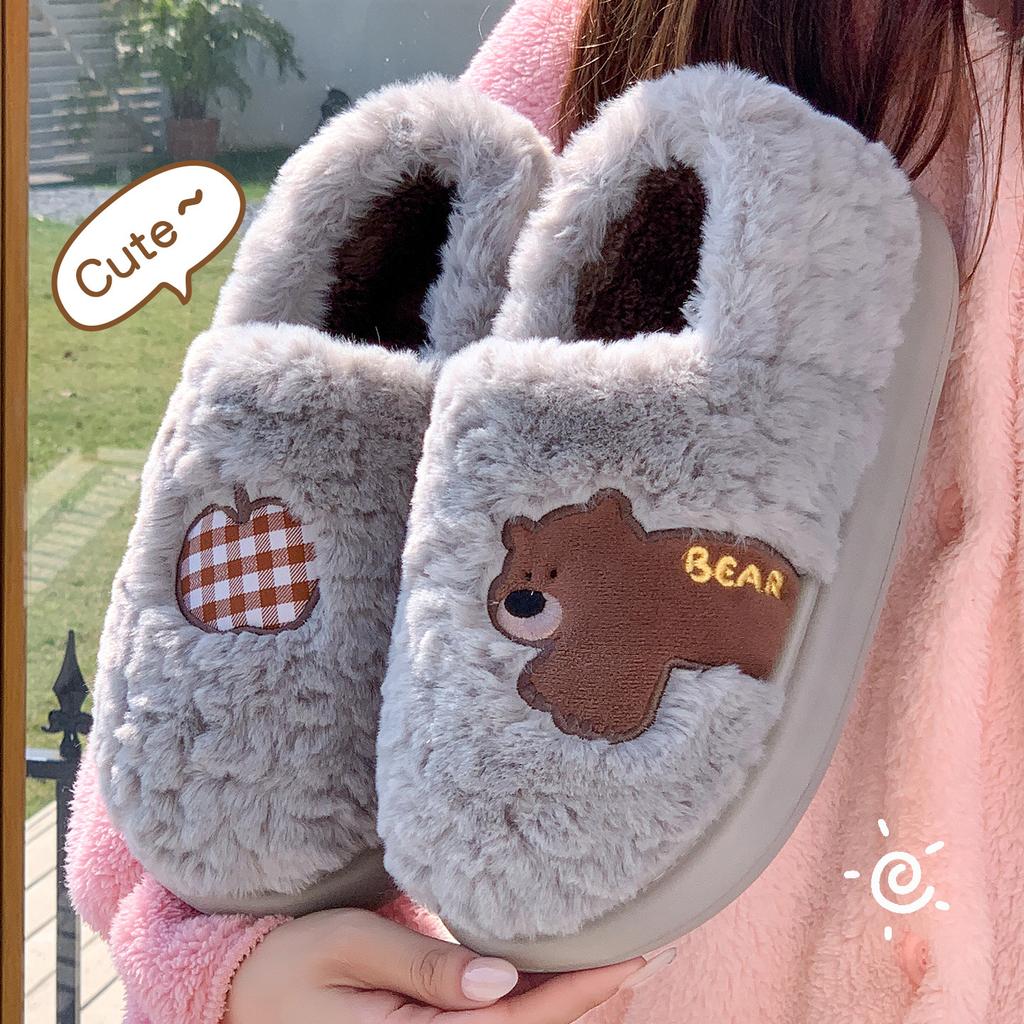 Cute Bag Heel Cotton Slippers Autumn and Winter Indoor Home Thick-soled Non-slip Plush Warm Plush Cotton Shoes