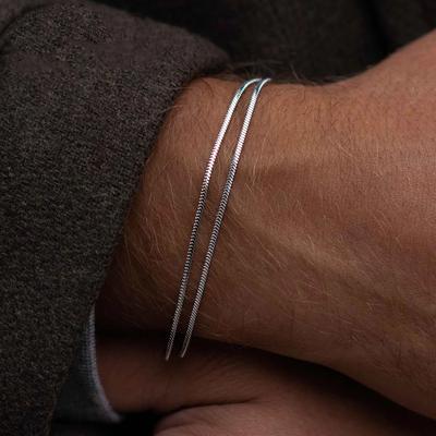 Bracelet Chaîne Bracelet Carré Os de Serpent en Acier Inoxydable Couleur Argent Acier Titane Bracelet Homme Bijoux Rétro Accessoires Tendance