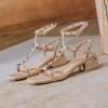 Shoes for Women Rivet Sandals Summer New Fashion Thin Band Leather Casual High Heels Shoes Sweet Pumps 35-43