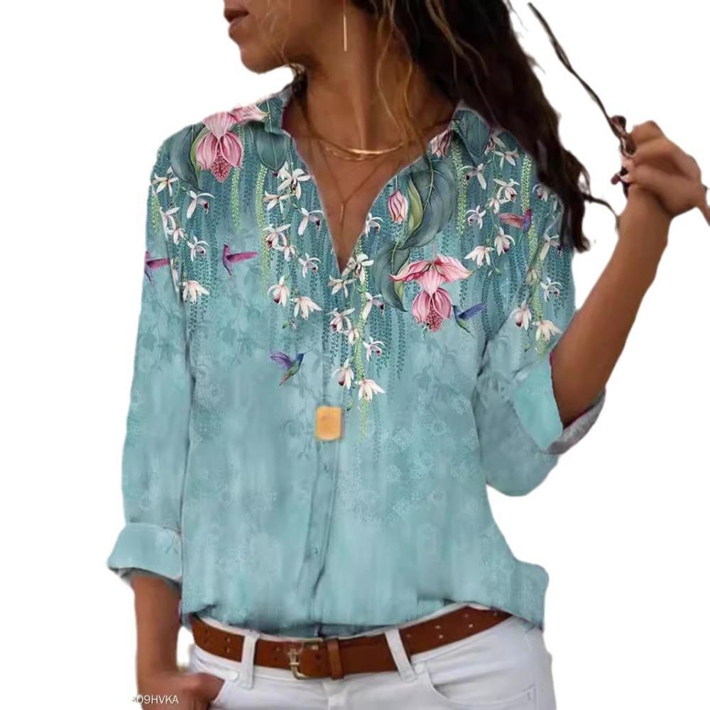 Small Floral Printed Shirt Women's Long-sleeved Summer Top Age-reducing Casual Temperament Shirt