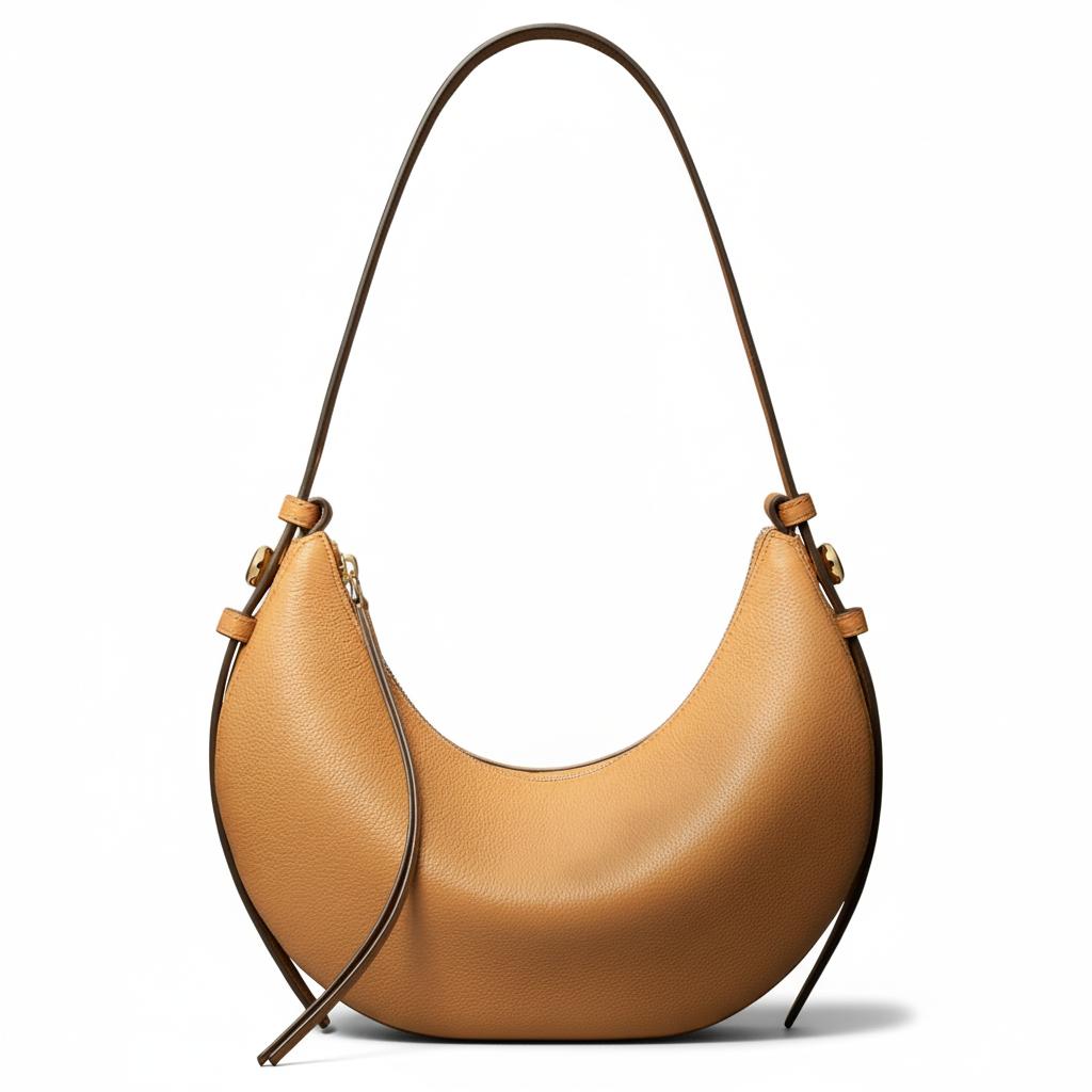 Tory Burch Romy Zipper Closure Adjustable Shoulder Strap Leather Crescent Bag Women Shoulder Bag Tiramisu 178677-227