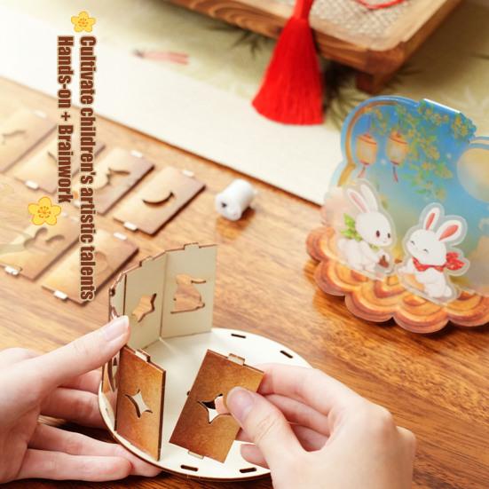 Mid Autumn Festival Decoration Mid-Autumn DIY Moon Rabbit Lantern Kit, 3D LED Handheld Lantern, Atmospheric Light Projection Ancient Style Craft