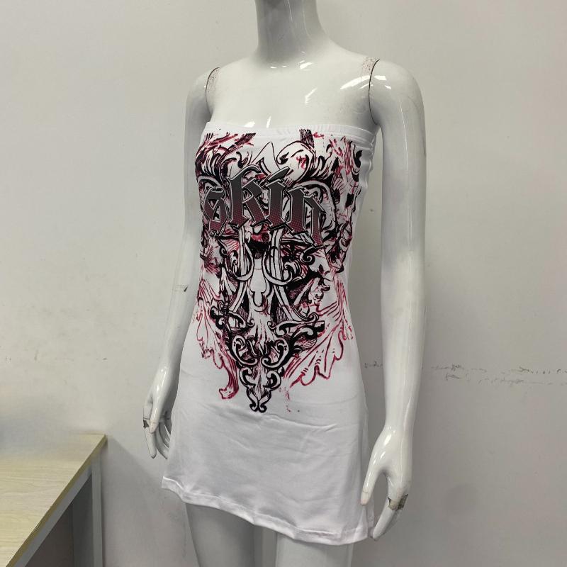 Ladies' summer street fashion retro hand-painted pattern hot stamping technology hip-hop style long vest Y2K clothing