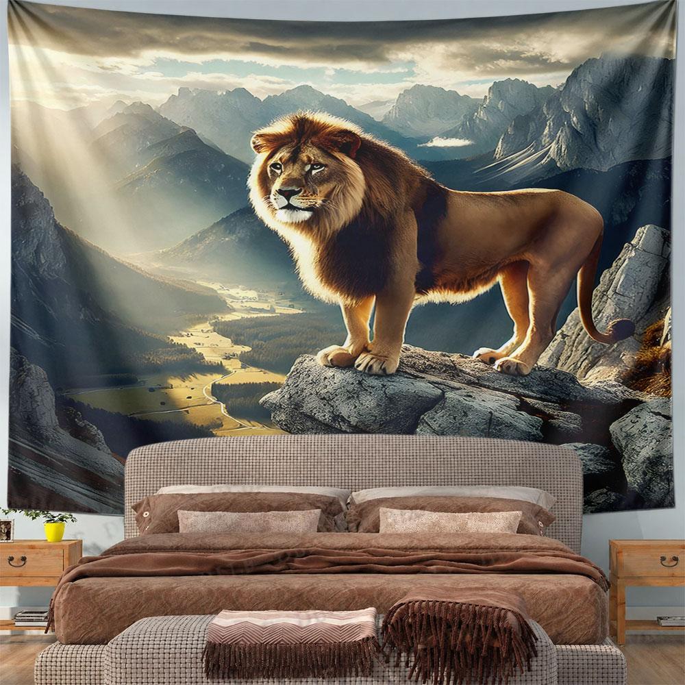 Lion Standing Majestically on Mountain Pattern Wall Hanging Tapestry Decorative Tapestry Home Decor for Bedroom and Living Room