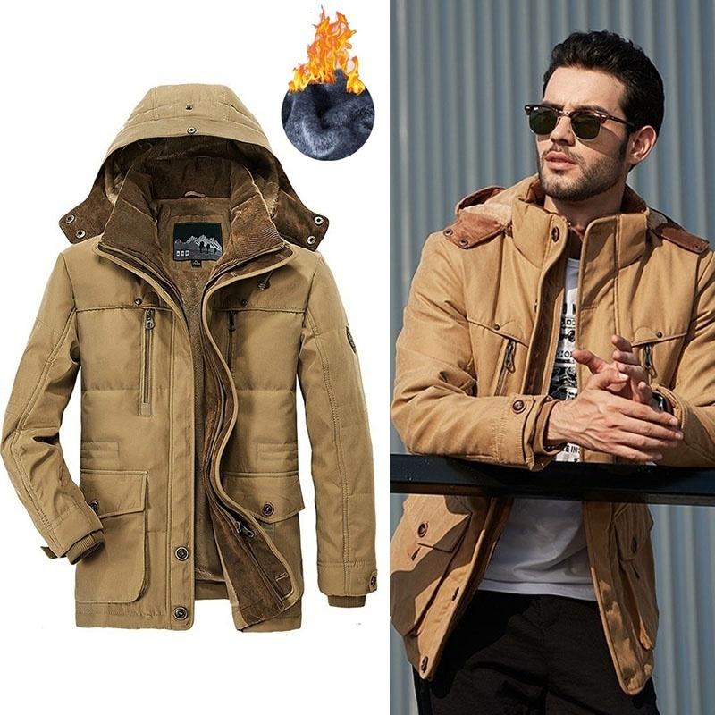 Plus Size Winter Jacket Men Warm Thick Fleece Parkas Windbreaker Military Hooded Fur Collar Overcoat Men Clothing