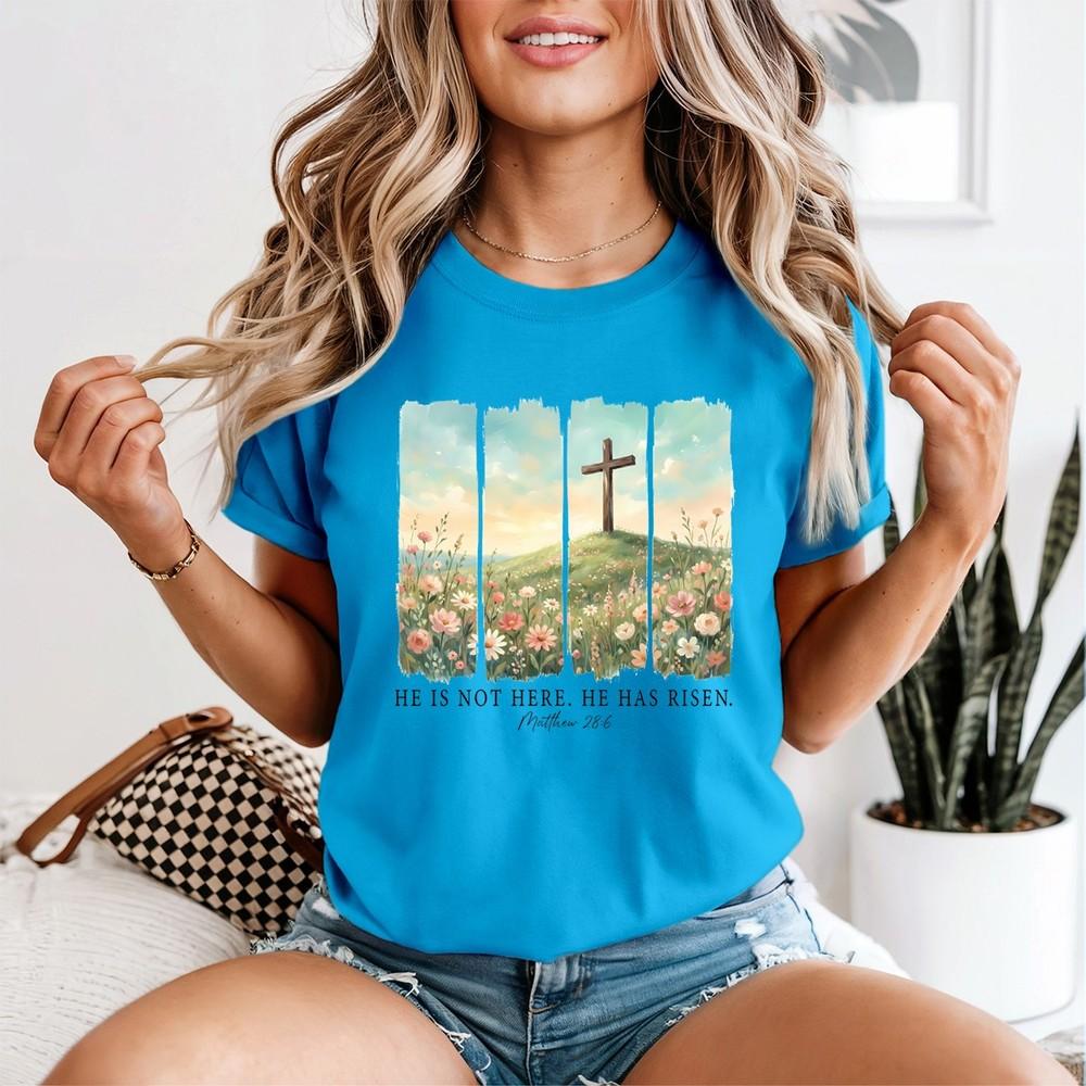 Unisexs Easter Christian Tshirt He Is Risen Religious Jesus Lover Gift
