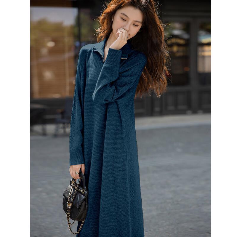 Mokaana Women's Elegant Lapel Knitted Mid-Length Dress