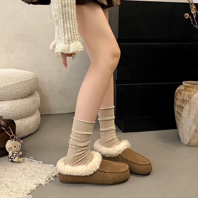 Flat-bottomed warm shoes for women, fur integrated slippers for women, lazy shoes for women in autumn and winter