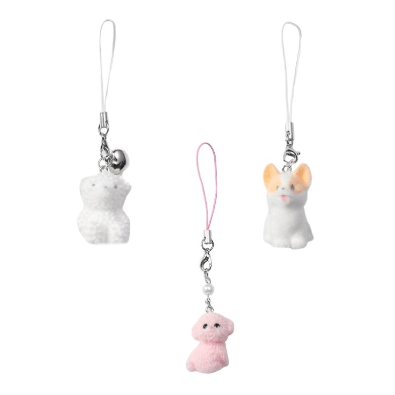 Cute Pendant Plush Flocking Phone Charm Flocking Puppy Bear Mobile Pendant Soft Phone Hanging Decoration for Daily Use