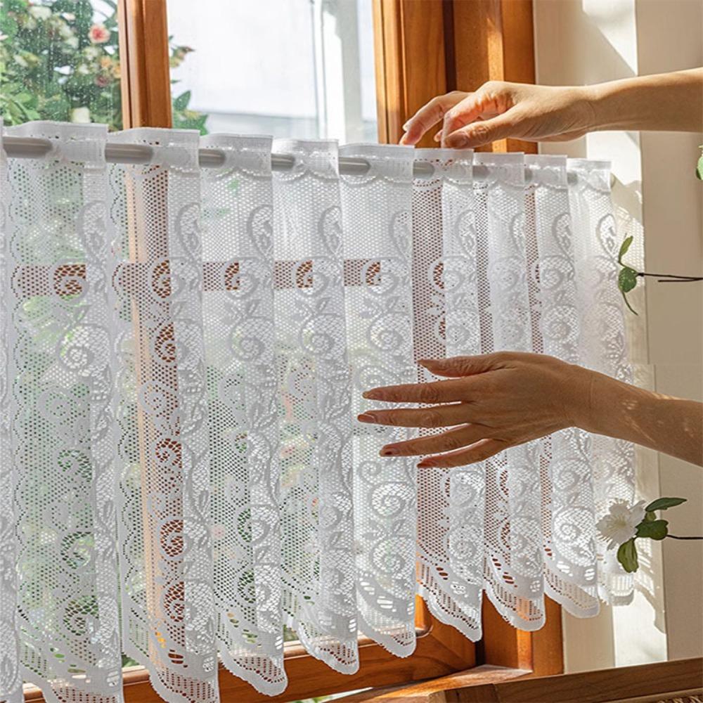 Floral Embroidery Short Window Curtain Through-shaft Type Partition Short Valance Coffee Shop