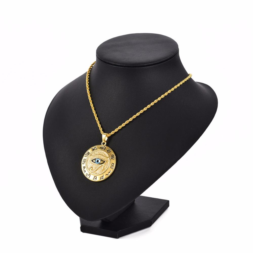 Egyptian The Eye of Horus Pendant Necklace for Women/Men Gold Color Stainless Steel Egypt Charm Round Jewelry Gift