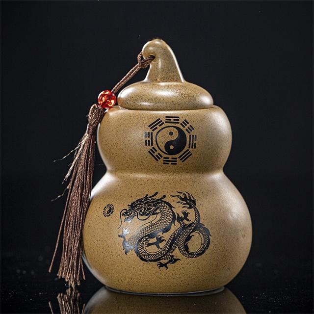 Resist fire dragon vintage gourd ceramic desktop ornaments lotus sealed moisture storage incense powder canisters tea canisters