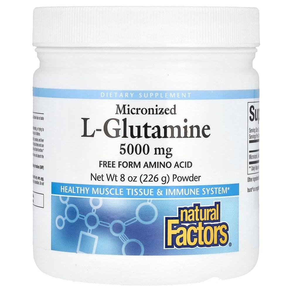 Natural Factors Micronized L-Glutamine 5000mg 226g Powder Glutamic Acid Amino Acid Natural Factors Micronized