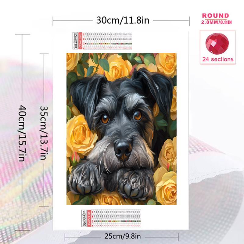 Schnauzer and roses Pattern 3pcs 100% Round Full Drill 5D DIY Diamond Painting Embroidery Cross Stitch Rhinestone Décor