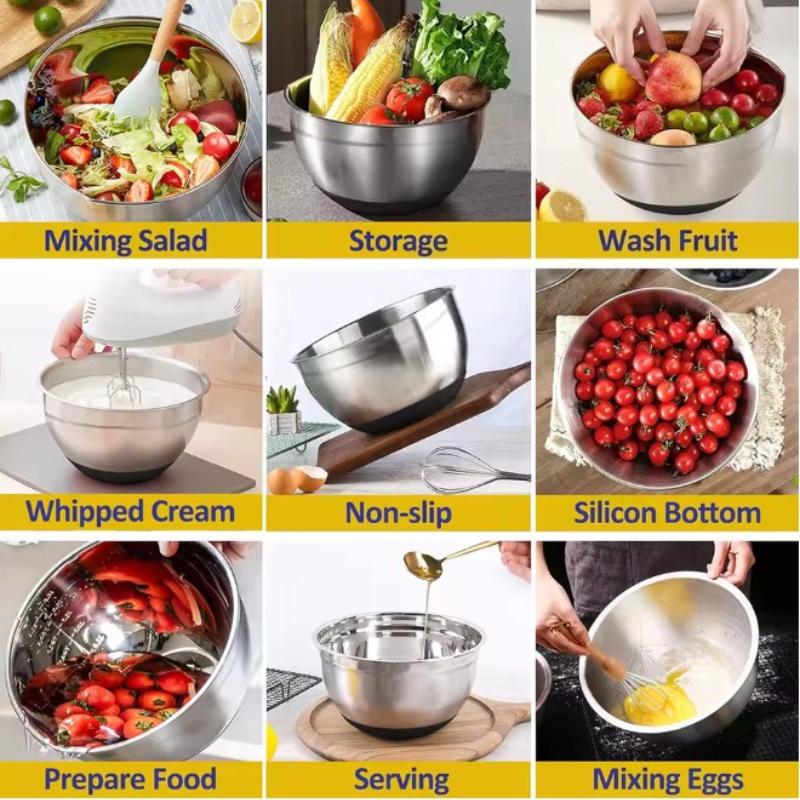 1pc Salad Bowl Mixing Bowls with Lids and Non Slip Bases Stainless Steel Mixing Bowls Set for Baking Nesting Storage Bowls