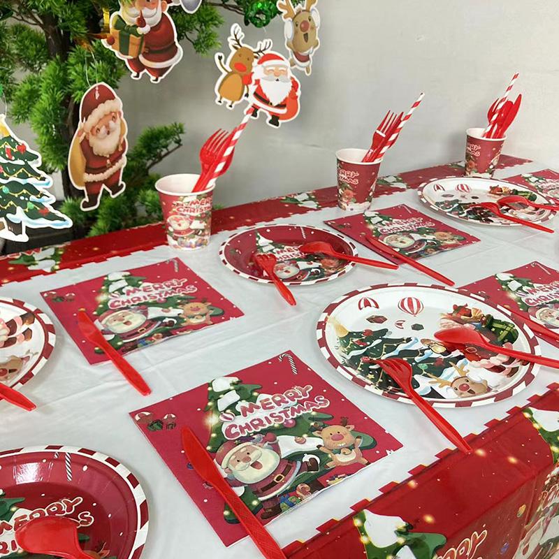 2025 Christmas Party Disposable Tableware Santa Claus Pattern Paper Plates Cups Christmas Tree Napkin Merry Christmas Supplies