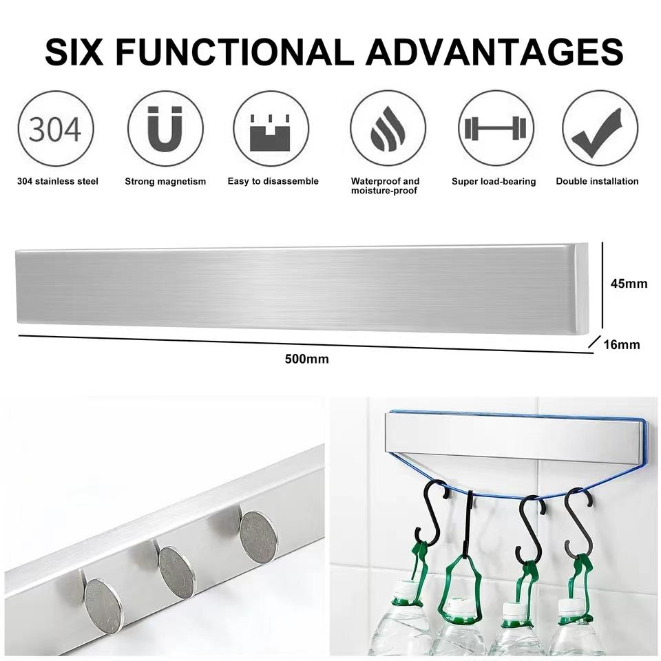 Stainless Steel Tool Holder Magnetic Tool Holder 30cm 40cm 50cm Wall Block Tool Storage Rack Kitchen Accessories