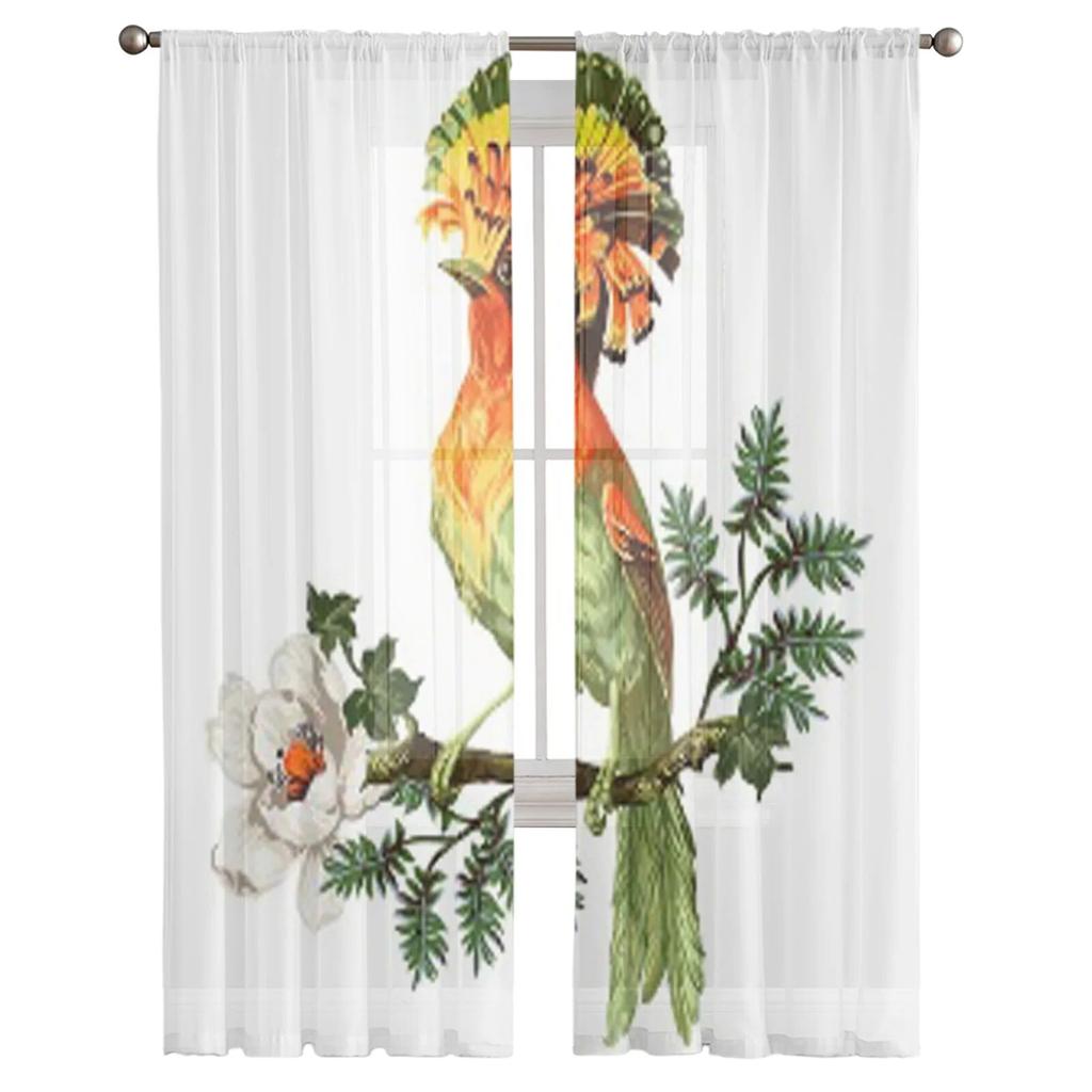 Bird And Exotic Flowers Sheer Curtains For Bedroom Living Room Tulle Curtains For Kitchen Window Voile Curtains