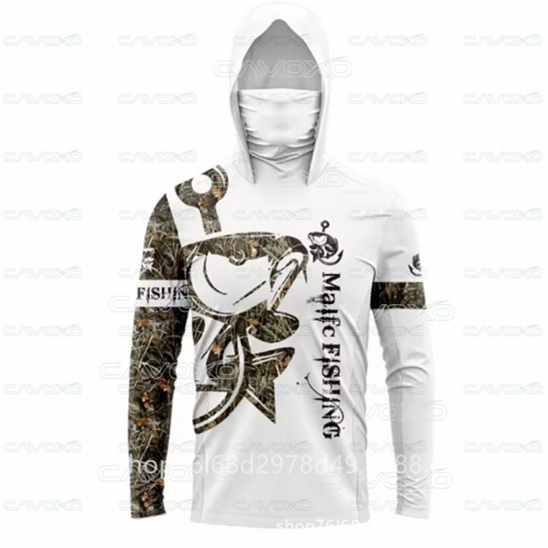 Lightweight Ice Silk Fishing Shirt With Hood Face Cover Quick Dry UV Protection Long Sleeve Men Outdoor Fly