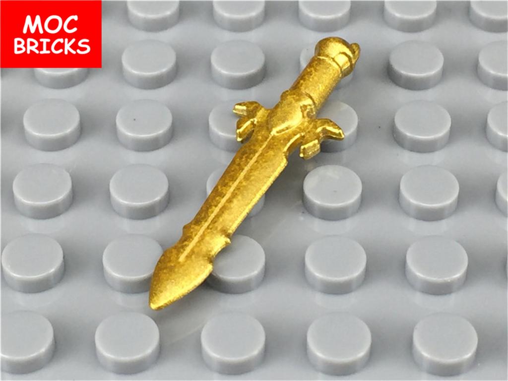 MOC Bricks DIY Painted Gold Armor Helmet Sword 4cm Figure Educational Building Blocks PG1124 Toy Kids Gifts