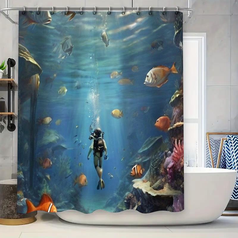 

Набор штор для душа 3D «Морская жизнь», подводный мир, декор для ванной комнаты, водонепроницаемые шторы из печатной ткани с крючками (1 90x180cm