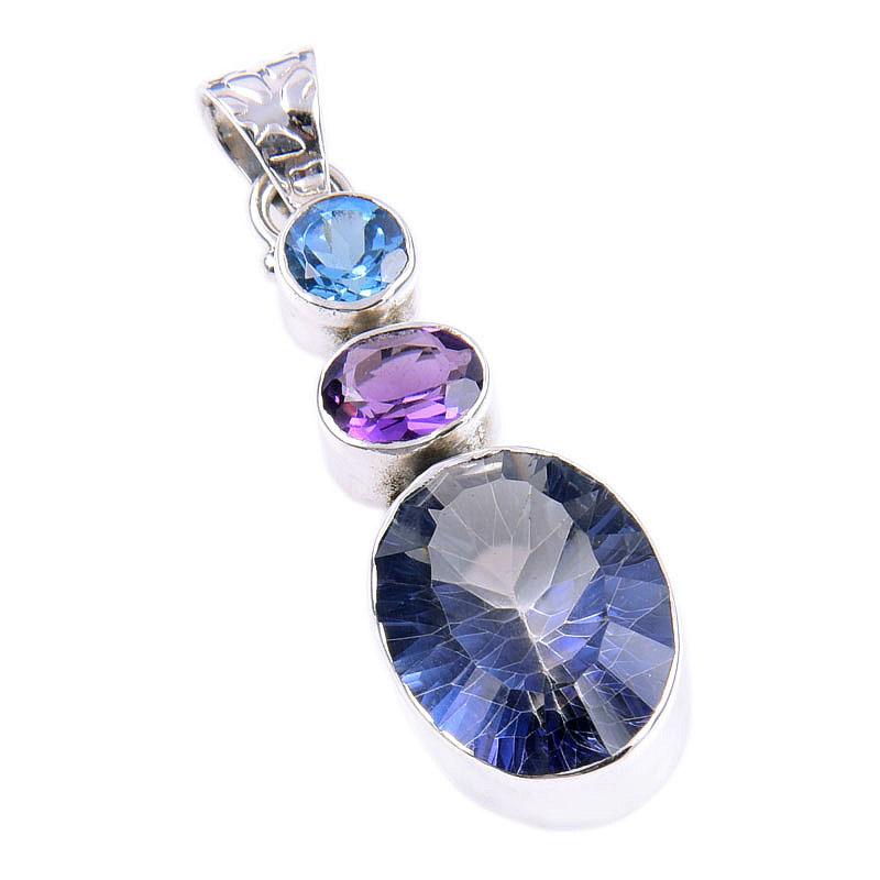 Natural Mystic Topaz,African Amethyst 925 Solid Silver Gift Pendant 1.75" C5q46