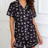 Black Bow Double Short Milk Silk Print Women's Pajamas Loungewear