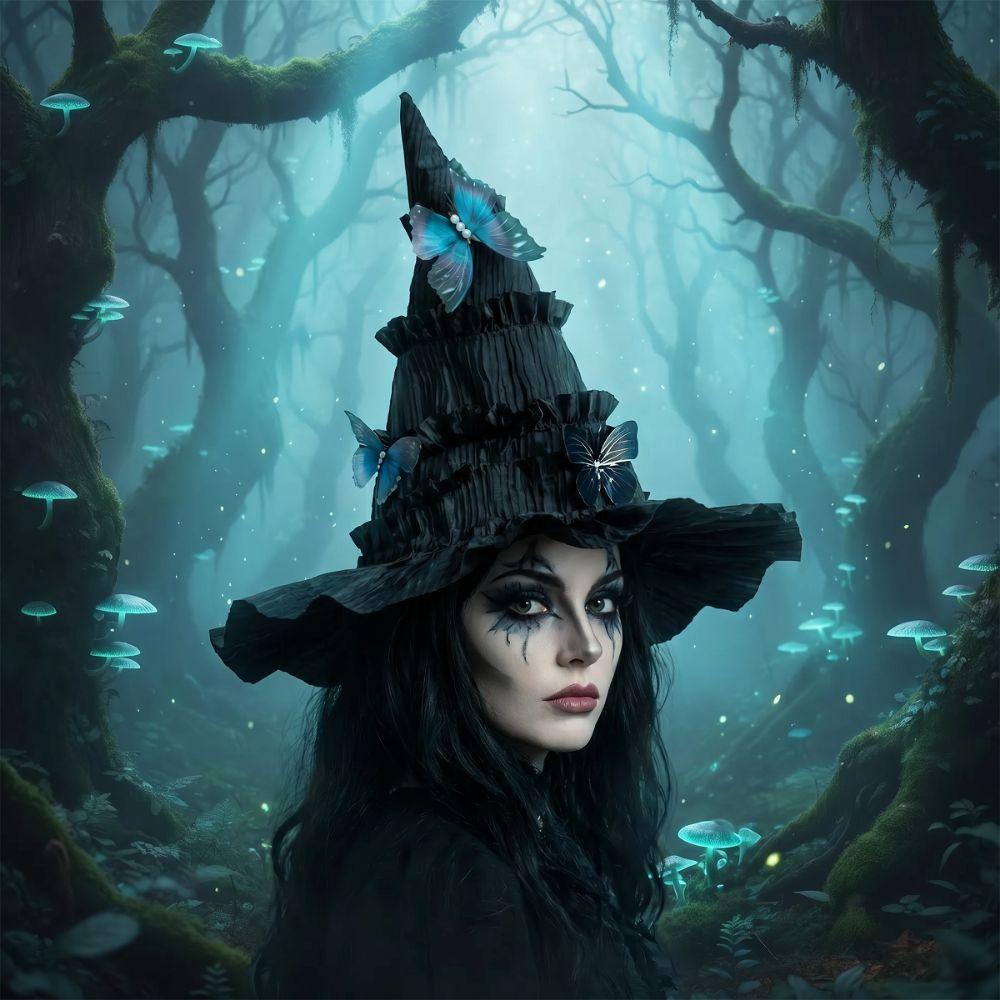 Tall Pointed Cone Top Halloween Hat Gothic Ruched Masquerade Cap Lolita Witch Hat  Masquerade Ball