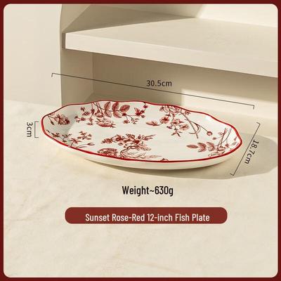 ZISIZ Red Rose Ceramic Fish Plate