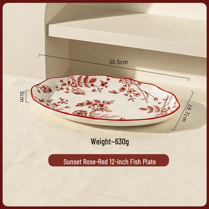 

ZISIZ Red Rose Ceramic Fish Plate