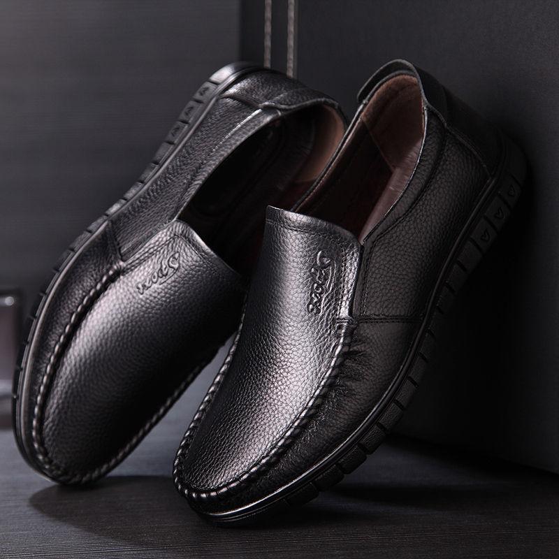 Genuine leather cowhide men's shoes leather shoes fashion versatile casual leather shoes breathable non-slip one-pedal shoes men