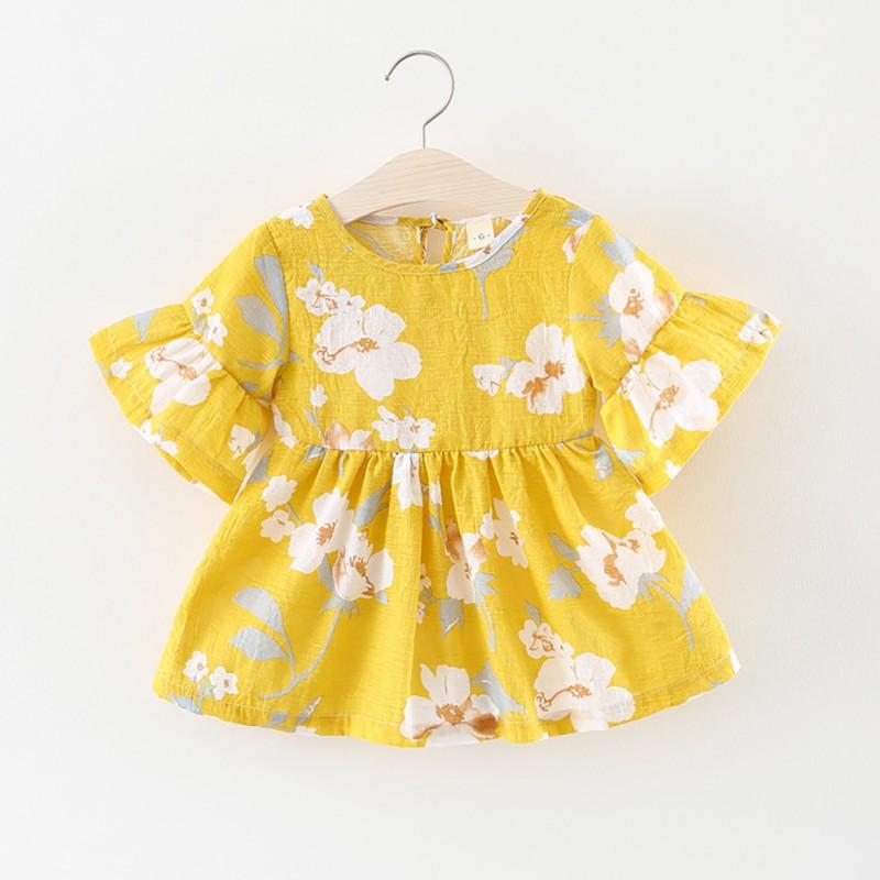 

Летнее повседневное платье с цветочным принтом для маленьких девочек, хлопковые детские платья с расклешенными рукавами, сарафан, наряды 100