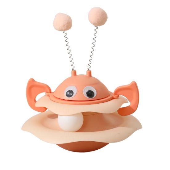 Cat Ball Track Toy Interactive Bee Shaped Cat Tower with Roller Ball Turntable Tumbler Cat Toy with Spring Pompom Ball for Indoor Cats