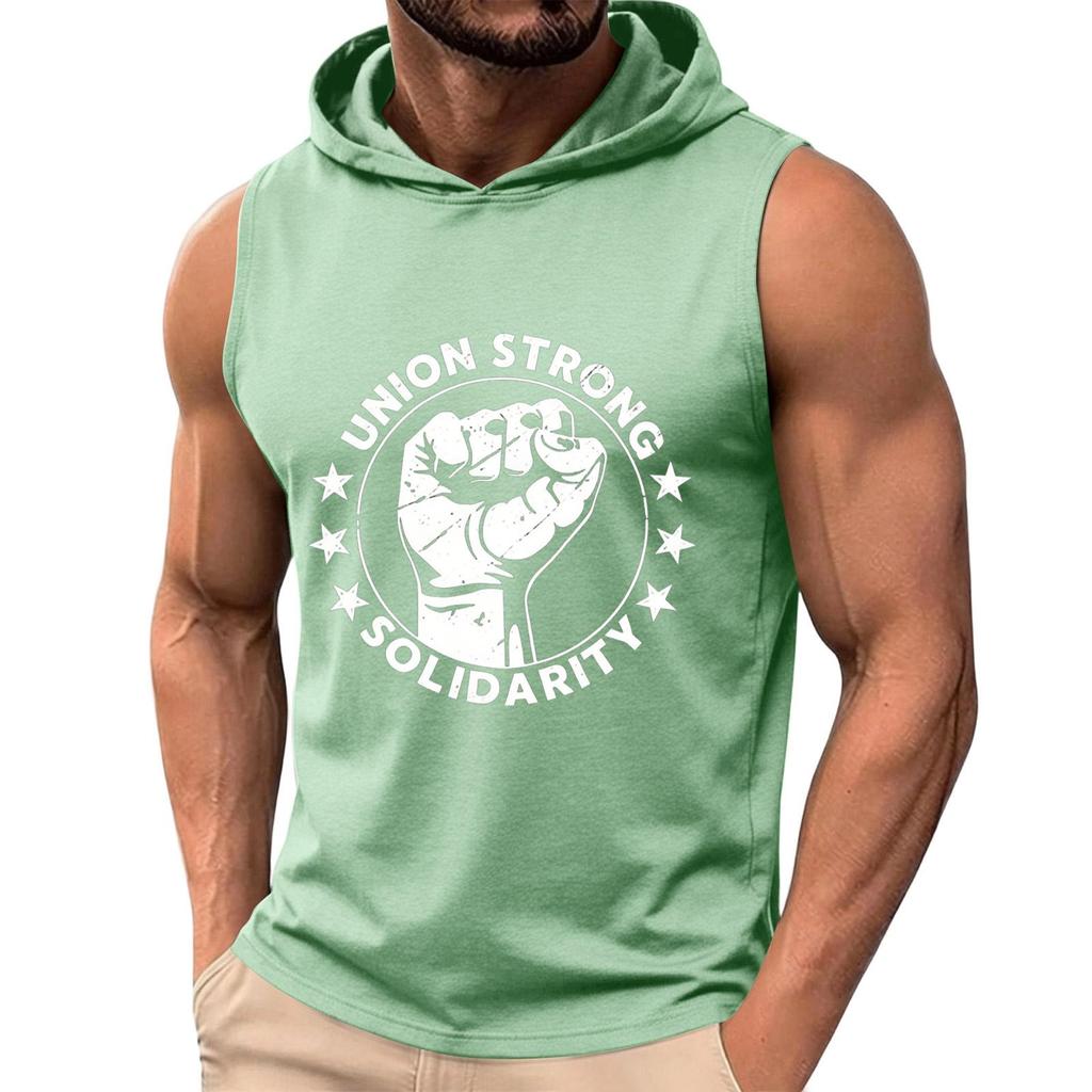 Men's Sleeveless Hoodie Lightweight Casual Hooded Tank Top Labor Day Graphic Print Muscle Fit Summer Shirt