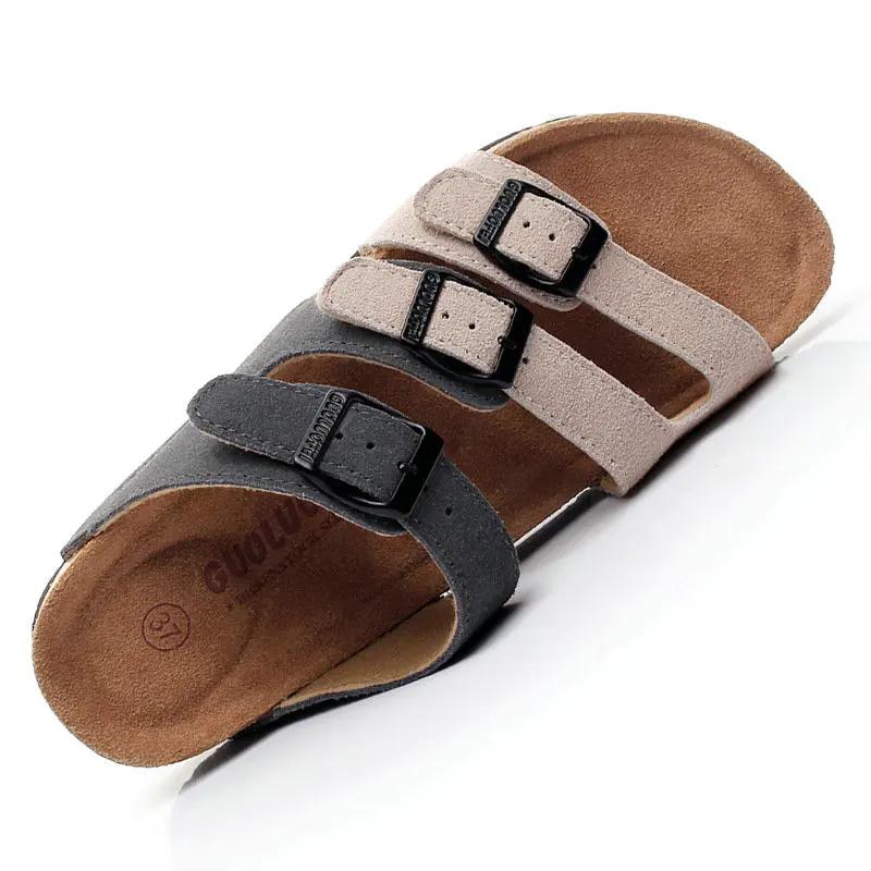 Fashion Cowhide Cork Slippers Summer Wear Fashion Versatile Women's Shoes New Sandals Beach Sandals Fashion Velvet Flip Flops
